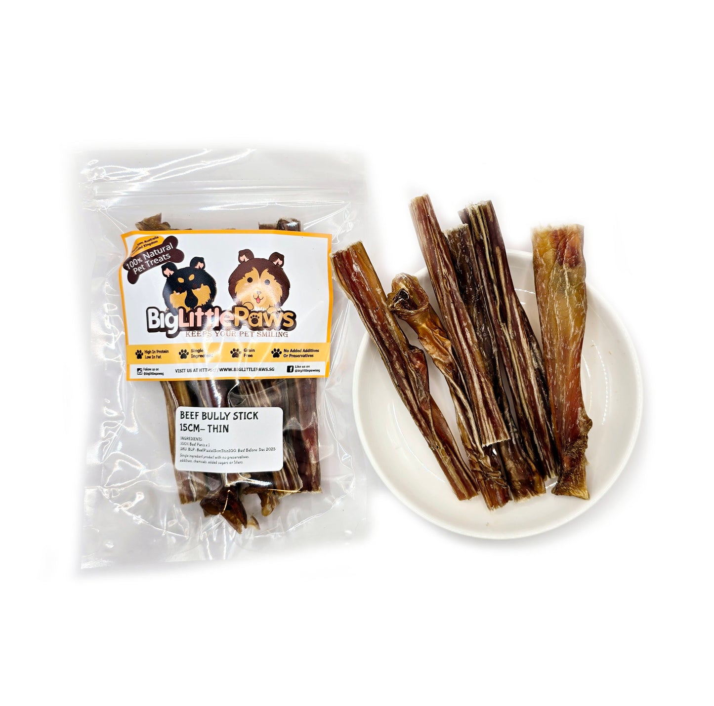 Beef Bully Stick- Thin (Big Little Paws Singapore Dog Treats)